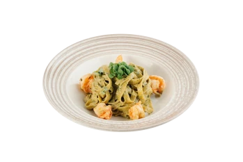 Fettuccine cu creveți și sos Pesto